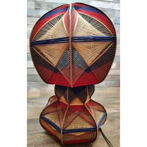 Mid Century Modern Handmade String Art Lamp Works Groovy Retro Vintage Eclectic
